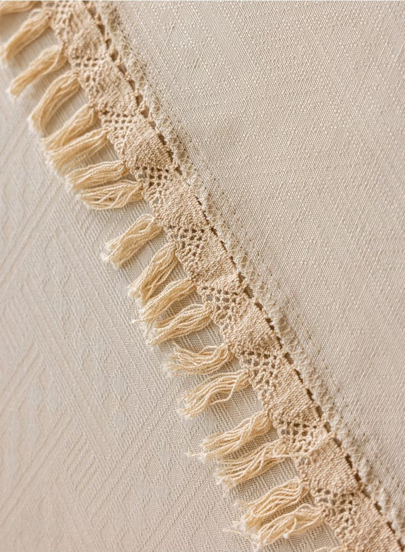 شو وو مفرش طاولة دائري من القطن والكتان وغطاء طاولة مقاوم للماء، مفرش طاولة ناعم ومضاد للتجاعيد مع شرابات، للمنزل والمطبخ والحفلات والباحة الداخلية والخارجية - Image 3