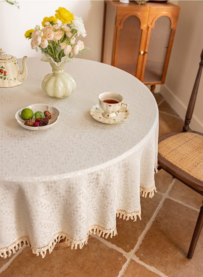 شو وو مفرش طاولة دائري من القطن والكتان وغطاء طاولة مقاوم للماء، مفرش طاولة ناعم ومضاد للتجاعيد مع شرابات، للمنزل والمطبخ والحفلات والباحة الداخلية والخارجية - Image 5
