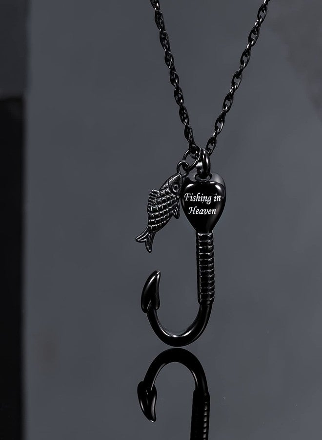 Gredstar Gone Fishing Urn Necklace for ashes Fish hook Cremation Urn Pendant Fishing in heaven Keepsake Jewelry (BLACK) - Image 4