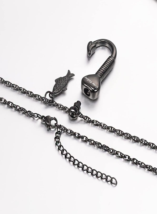 Gredstar Gone Fishing Urn Necklace for ashes Fish hook Cremation Urn Pendant Fishing in heaven Keepsake Jewelry (BLACK) - Image 5