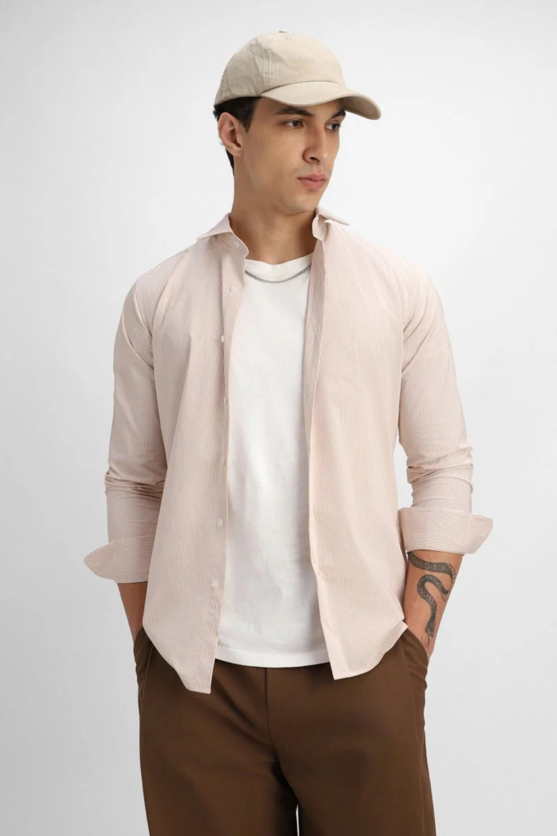 سنيتش قميص قطني % بقصة ضيقة وخطوط