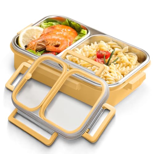 GUDGI 304 Stainless Steel Lunch Box for Kids & Adults - Leakproof 2 Compartment Bento Box (25oz) - Dishwasher Safe Meal Prep Container for School, Office, Outdoor (yellow) - Image 1