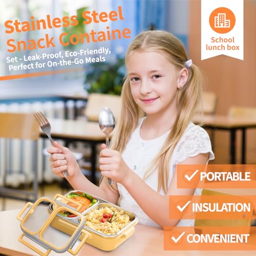 GUDGI 304 Stainless Steel Lunch Box for Kids & Adults - Leakproof 2 Compartment Bento Box (25oz) - Dishwasher Safe Meal Prep Container for School, Office, Outdoor (yellow) - Image 4