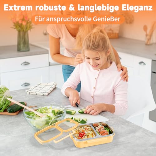 GUDGI 304 Stainless Steel Lunch Box for Kids & Adults - Leakproof 2 Compartment Bento Box (25oz) - Dishwasher Safe Meal Prep Container for School, Office, Outdoor (yellow) - Image 3