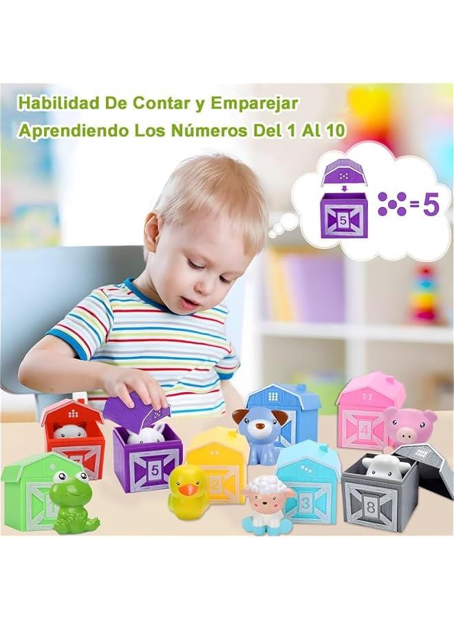 10 قطع من ألعاب حيوانات المزرعة مونتيسوري، مهارات العد، مطابقة الألوان، ألعاب المهارات الحركية الدقيقة، هدية عيد ميلاد - Image 3