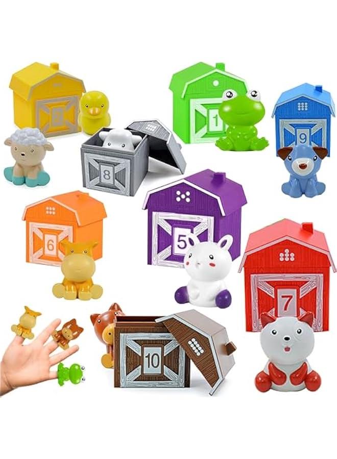 10 قطع من ألعاب حيوانات المزرعة مونتيسوري، مهارات العد، مطابقة الألوان، ألعاب المهارات الحركية الدقيقة، هدية عيد ميلاد - Image 1