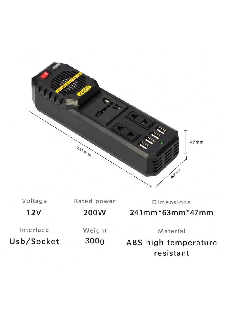 POWER - Car Power Inverter 200W DC 12V to AC 220V Car Power Inverter with 4 USB Ports Multi-Protection Car Charger Adapter - Image 1