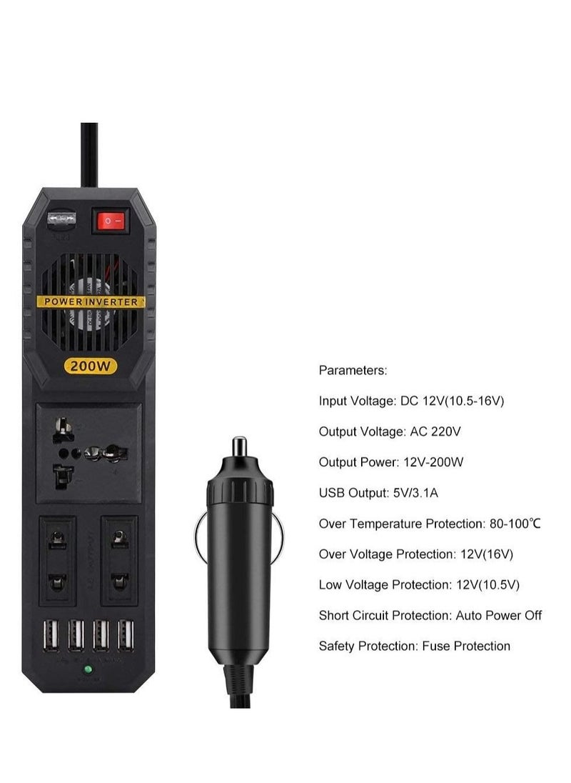 POWER - Car Power Inverter 200W DC 12V to AC 220V Car Power Inverter with 4 USB Ports Multi-Protection Car Charger Adapter - Image 1