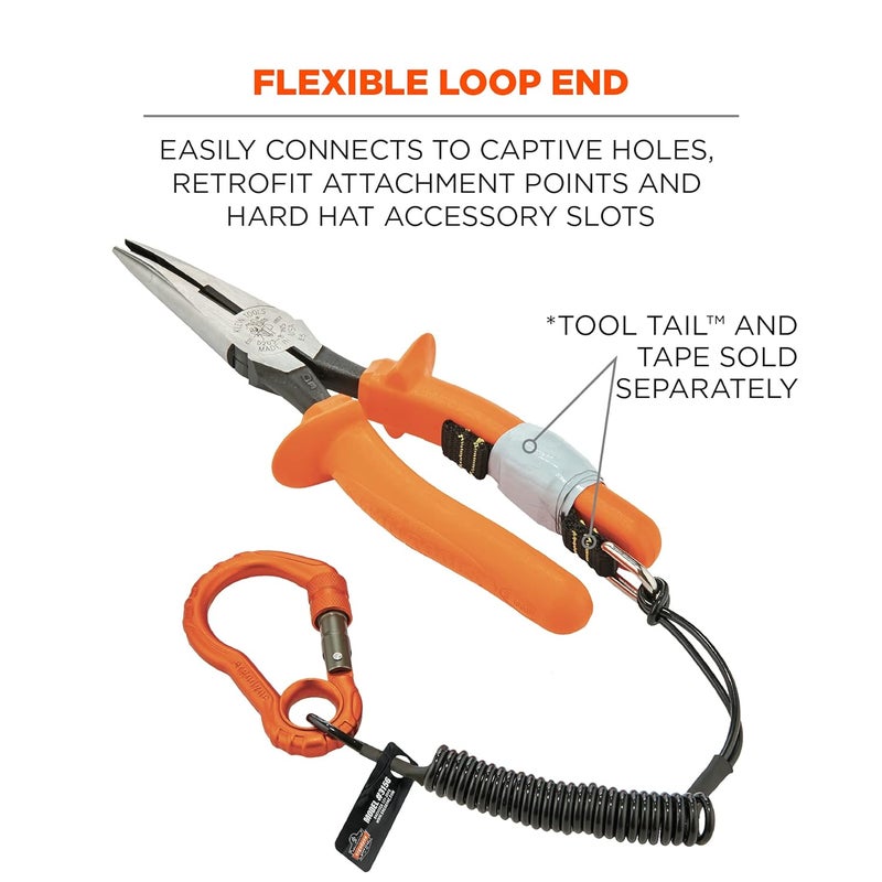 Ergodyne Coil Tool Lanyard with Loop End and Carabiner Tool Weight Capacity 2 lbs Ergodyne Squids 3156  Black - Image 4