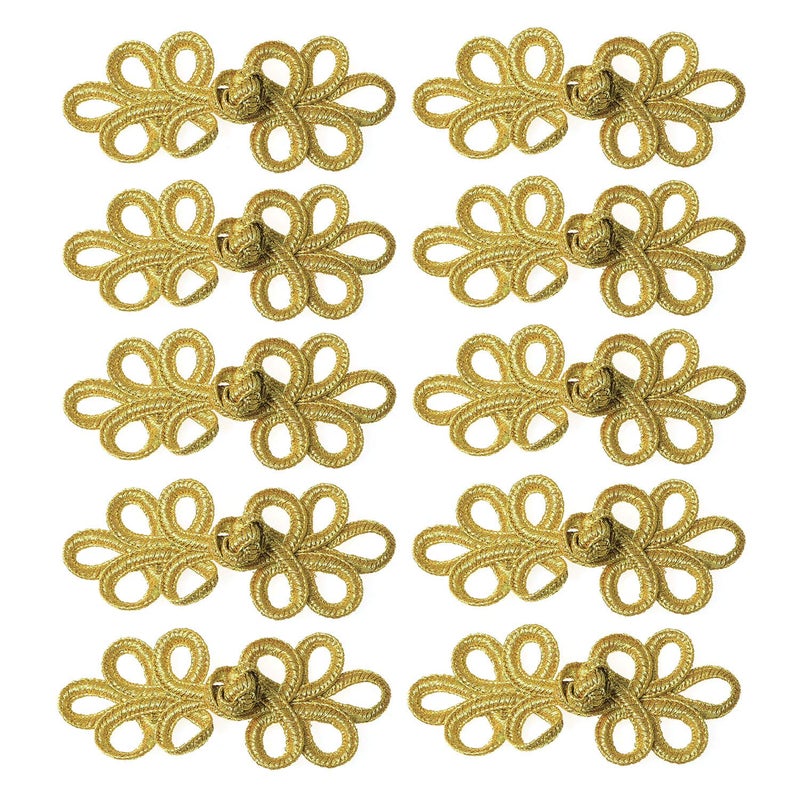 RLECS 10 Pairs Chinese Cheongsam Knots Frog Buttons Closure DIY Hand Sewing Fasteners Tang Suit Traditional Handcraft Decor Buttons Gold