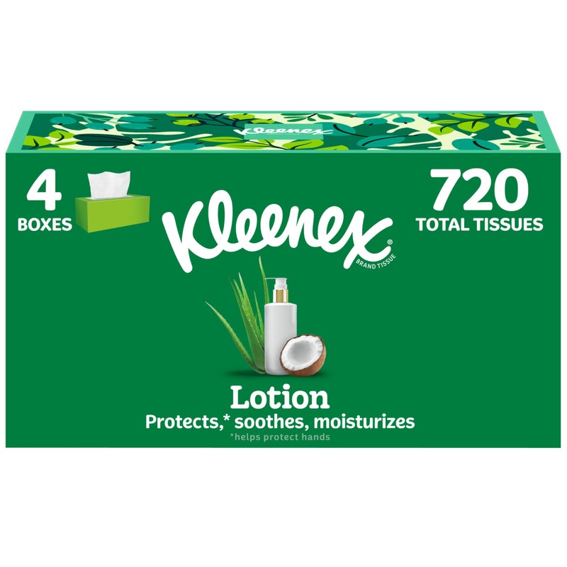 Kleenex Lotion Facial Tissues with Coconut Oil, 4 Flat Boxes, 180 Tissues Per Box, 3-Ply - Image 1