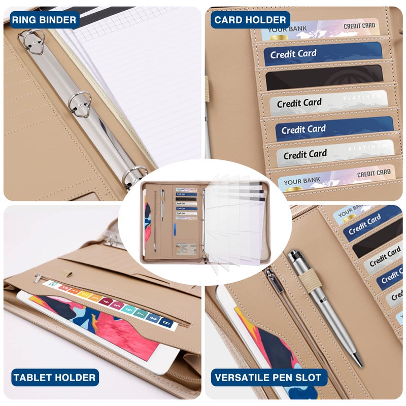 Sbrinnaliao 3-Ring Padfolio Portfolio Binder Organizer,PU Leather Folder Binder Business Planner Notebook Zippered Portfolio for Women/Men with Document Sleeve,Letter/A4 Size Clipboard - Image 3