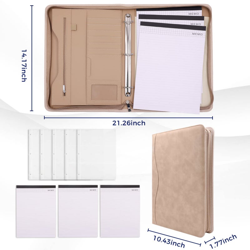 Sbrinnaliao 3-Ring Padfolio Portfolio Binder Organizer,PU Leather Folder Binder Business Planner Notebook Zippered Portfolio for Women/Men with Document Sleeve,Letter/A4 Size Clipboard - Image 4