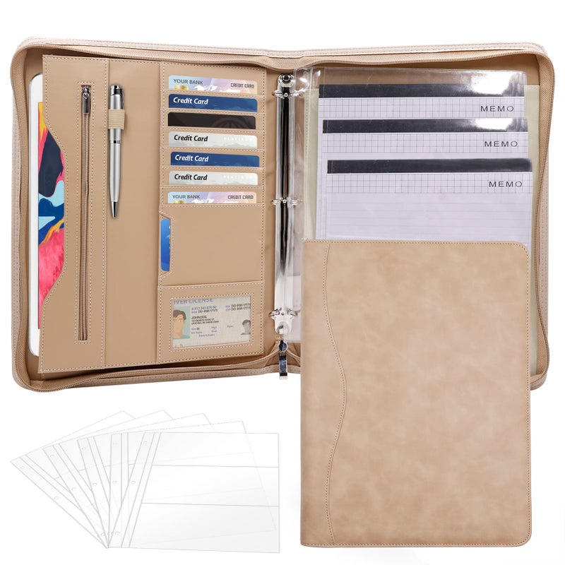 Sbrinnaliao 3-Ring Padfolio Portfolio Binder Organizer,PU Leather Folder Binder Business Planner Notebook Zippered Portfolio for Women/Men with Document Sleeve,Letter/A4 Size Clipboard - Image 1