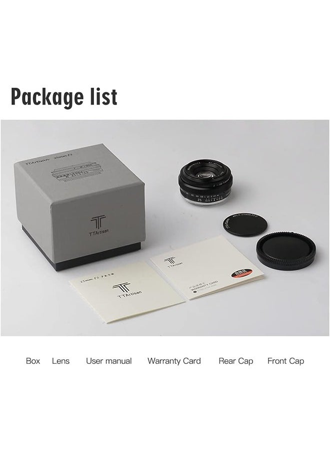 TTArtisan - TTArtisan 25mm f2 APS-C Lens Manual Focus Mirrorless Camera Compatiable with E Mount A5100 A6000 A6400 A6600 NEX-3 NEX-3N NEX-5T NET-5R NEX-5N NEX-7 A7II A7RII A7RV A7S A7C A9 A1 - Image 1