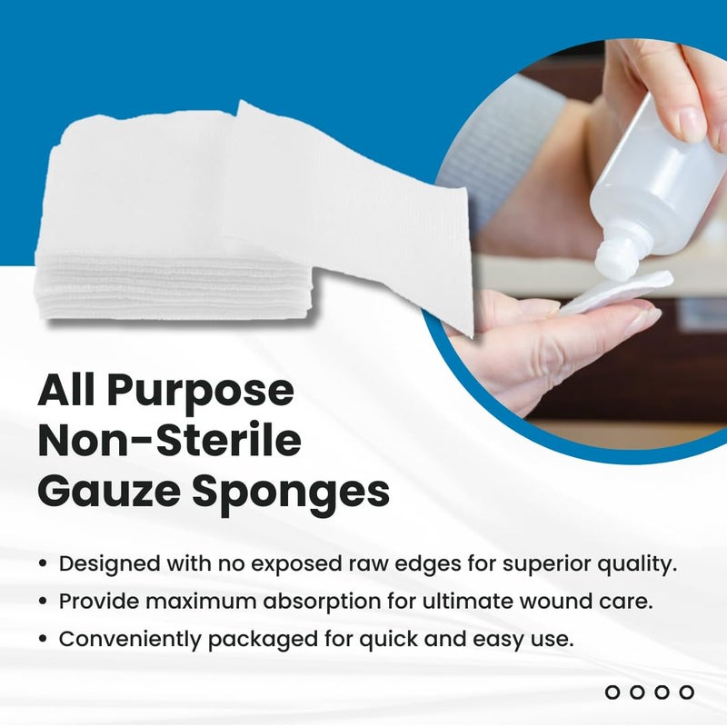 Dealmed Non-Woven Gauze Sponges - 4-Ply, 4" x 4" All-Purpose Non-Sterile Absorbent Dental Gauze Wound Care for First Aid Kit/Medical Facilities, 200 Count (Pack of 1) - Image 5