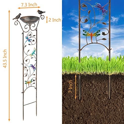 LEWIS&WAYNE LEWISWAYNE Garden Trellis Bird Bath Outdoor 40 Inch Antique Iron Garden Plant Trellis Decorative with Dragonfly and Detachable Drinking Basin Bowl Free Standing BirdBath Birdfeeder Station - Image 3
