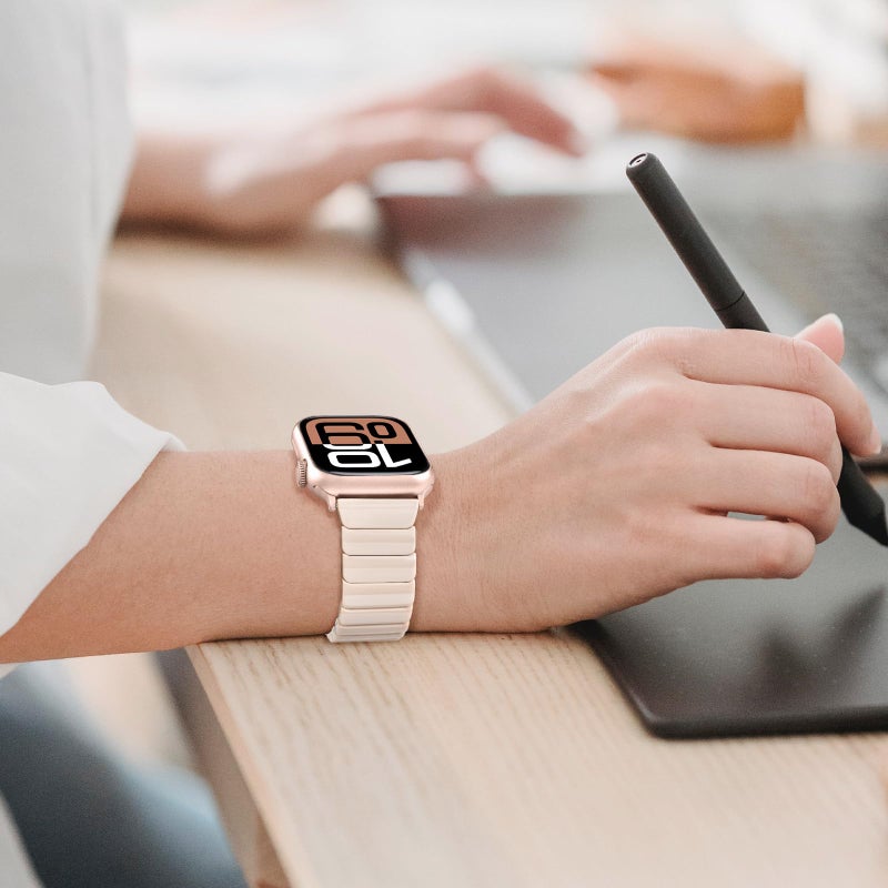 V-MORO Resin Band Compatible with Apple Watch Series 7/8/9/10/11 41mm/40mm/38mm/42mm Fashion Cute Strap for iWatch Series 6/5/4/3/2/1/SE/SE 2 Lightweight Bracelet Wristband Women(Classic Milk Tea) - Image 2
