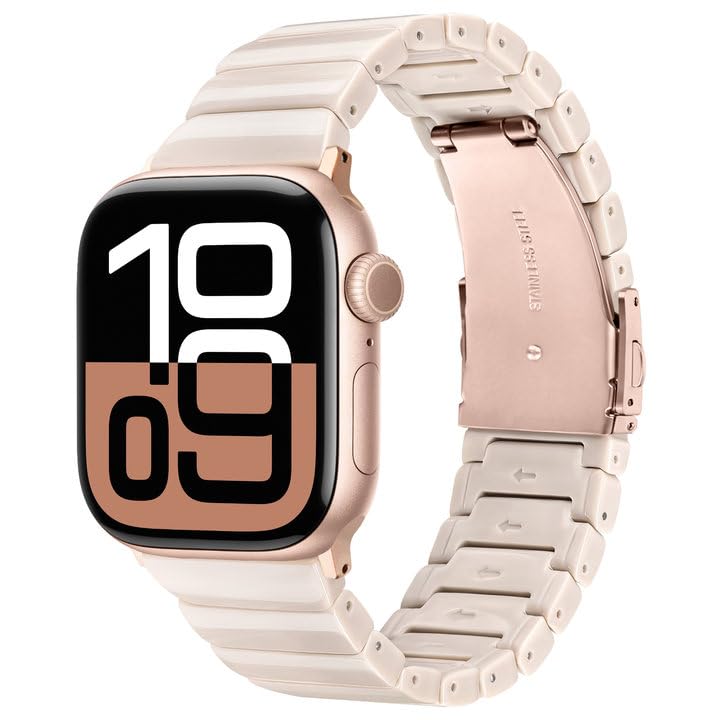 V-MORO Resin Band Compatible with Apple Watch Series 7/8/9/10/11 41mm/40mm/38mm/42mm Fashion Cute Strap for iWatch Series 6/5/4/3/2/1/SE/SE 2 Lightweight Bracelet Wristband Women(Classic Milk Tea) - Image 1