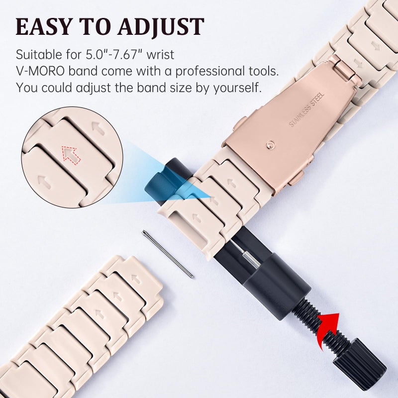 V-MORO Resin Band Compatible with Apple Watch Series 7/8/9/10/11 41mm/40mm/38mm/42mm Fashion Cute Strap for iWatch Series 6/5/4/3/2/1/SE/SE 2 Lightweight Bracelet Wristband Women(Classic Milk Tea) - Image 5