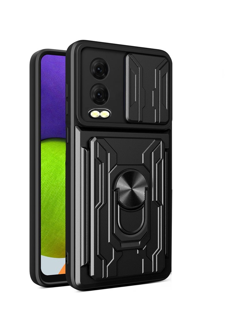 for OnePlus Nord CE4 Lite 5G Case, Card Holder & Slide Camera Lens Cover, Magnetic Ring Holder Kickstand Protective Phone Case for OnePlus Nord CE4 Lite 5G, Black  - Image 1