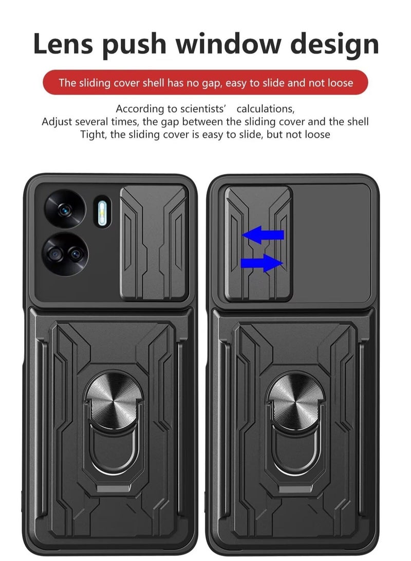 for OnePlus Nord CE4 Lite 5G Case, Card Holder & Slide Camera Lens Cover, Magnetic Ring Holder Kickstand Protective Phone Case for OnePlus Nord CE4 Lite 5G, Black  - Image 3