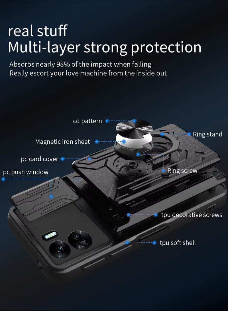 for OnePlus Nord CE4 Lite 5G Case, Card Holder & Slide Camera Lens Cover, Magnetic Ring Holder Kickstand Protective Phone Case for OnePlus Nord CE4 Lite 5G, Black  - Image 2