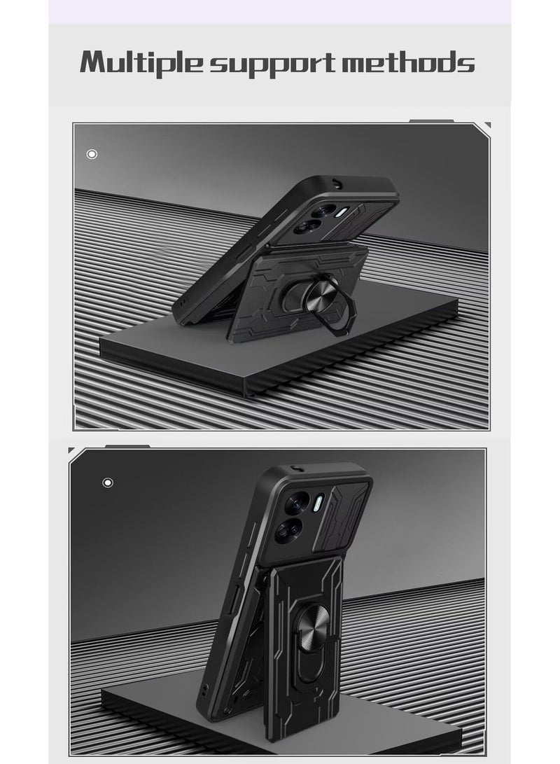 for OnePlus Nord CE4 Lite 5G Case, Card Holder & Slide Camera Lens Cover, Magnetic Ring Holder Kickstand Protective Phone Case for OnePlus Nord CE4 Lite 5G, Black  - Image 4