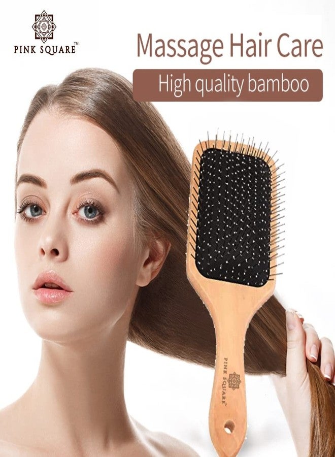 Pink Square Wooden Brush-Paddle Detangler Brush with nylon pins for Women/Men/Kids Massaging, Anti Static, Best for All Wet & Dry Hair Daily Use (Pack of 1) - Image 3