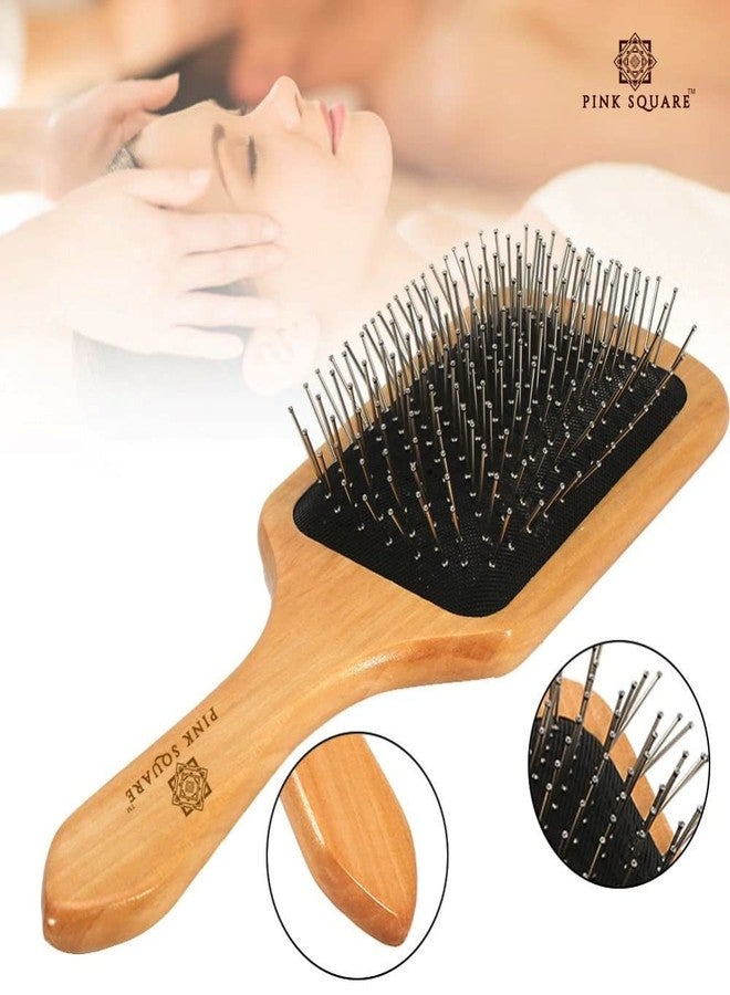 Pink Square Wooden Brush-Paddle Detangler Brush with nylon pins for Women/Men/Kids Massaging, Anti Static, Best for All Wet & Dry Hair Daily Use (Pack of 1) - Image 5