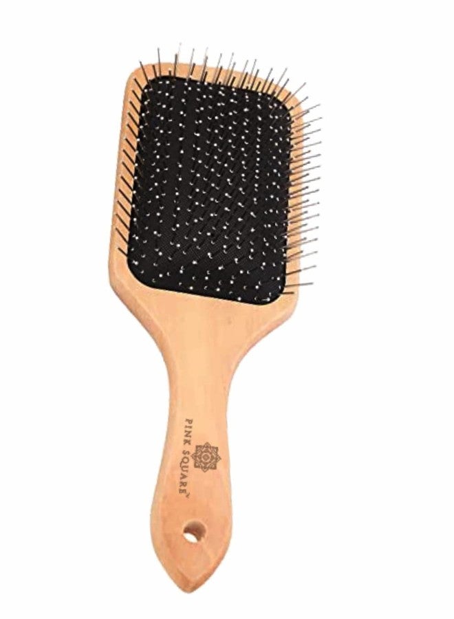 Pink Square Wooden Brush-Paddle Detangler Brush with nylon pins for Women/Men/Kids Massaging, Anti Static, Best for All Wet & Dry Hair Daily Use (Pack of 1) - Image 1