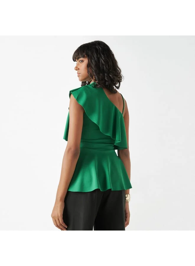 Splash FAV One Shoulder Peplum Top with Ruffles
