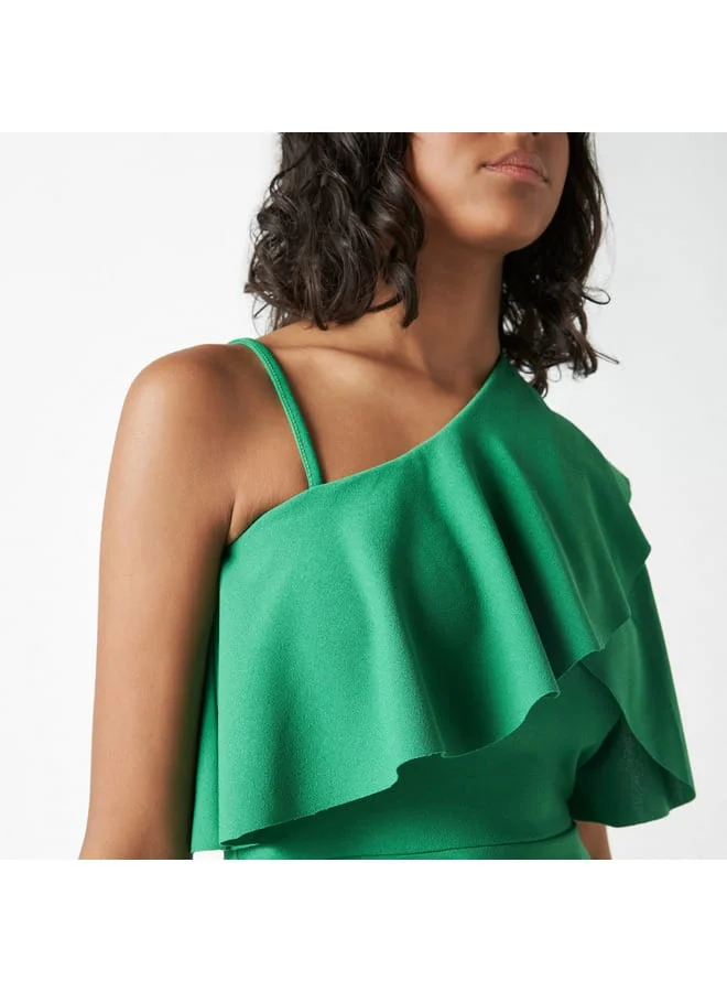 Splash FAV One Shoulder Peplum Top with Ruffles