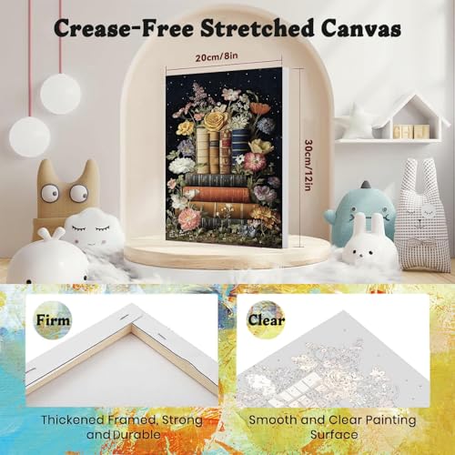 xackcme Book Paint by Numbers for Adults with Framed Canvas - with Wooden Easel, Flowers Paint by Number on Canvas, DIY Books Acrylic Oil Painting Kits with Brushes for Home Wall Decor (8x12 inch) - Image 2
