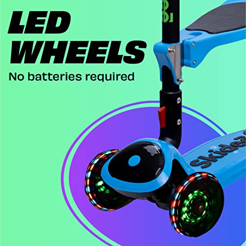 SKIDEE Kick Scooter for Kids Ages 3-5 | Foldable 3 Wheel Scooter with Lean-to-Steer, Adjustable Height, Removable Seat & LED Light Wheels | Toddler Scooter Up to 12 Year Old Boys/Girls, Blue - Image 2