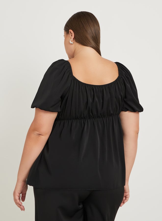 Styli Plus Size Solid Puff Sleeves Twist Front Top  - Image 4