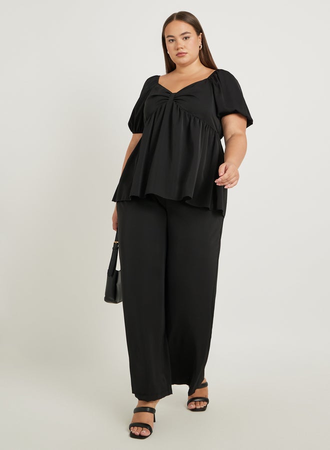Styli Plus Size Solid Puff Sleeves Twist Front Top  - Image 2