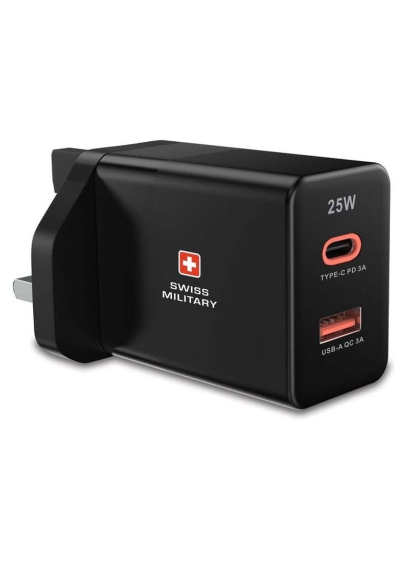 SWISS MILITARY - Swiss Military 25W Dual Port USB Charger Black - Image 1