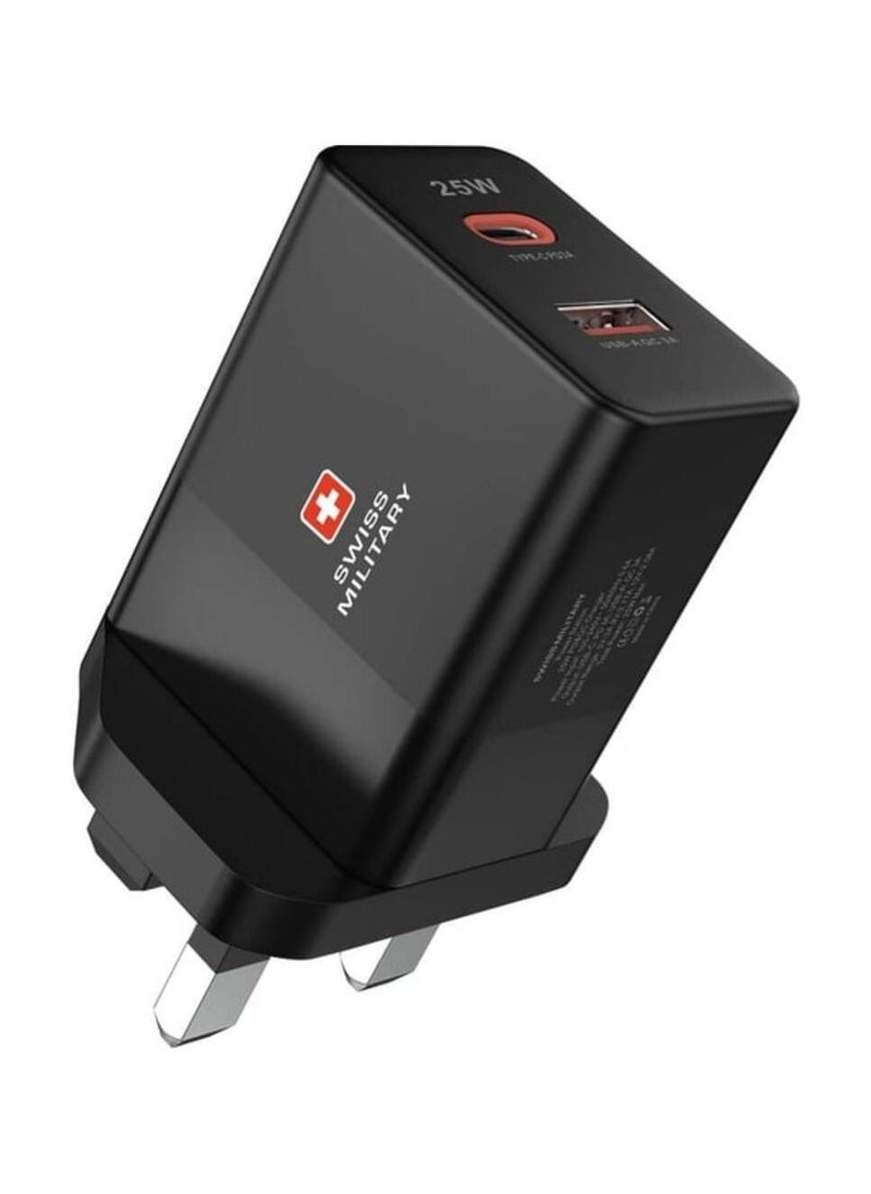 SWISS MILITARY - Swiss Military 25W Dual Port USB Charger Black - Image 1