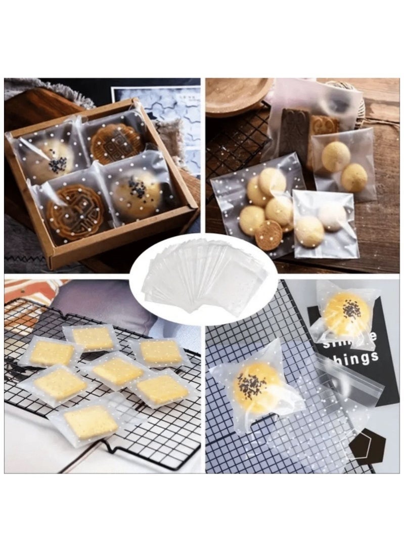 شاو تشن حزمة من 200 كيسًا من البلاستيك الشفاف اللاصق ذات الصقون (للماكaronي/البسكويت) لمناسبات الهدايا، وتغليف الحلوى والمعجنات، بنقاط بيضاء، مقاس 4×4 بوصة - Image 5