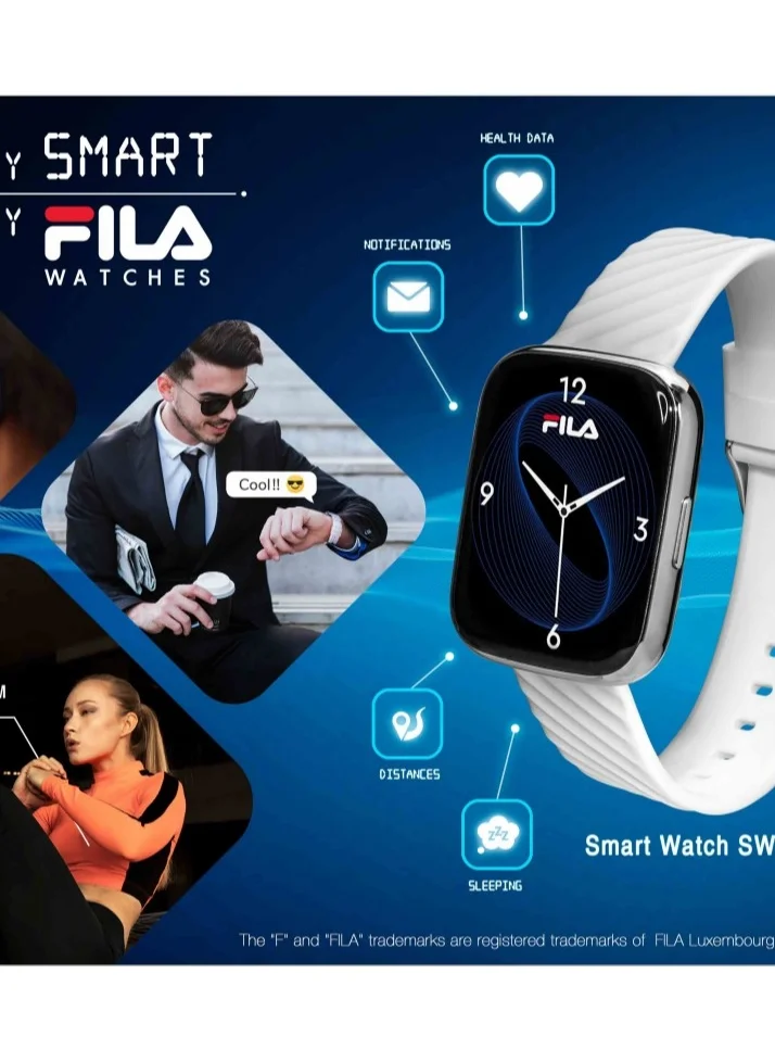 FILA Fila Unisex Smart Watch With White Silicone(With Extra Black Strap) Strap, SW/40, size 45mm