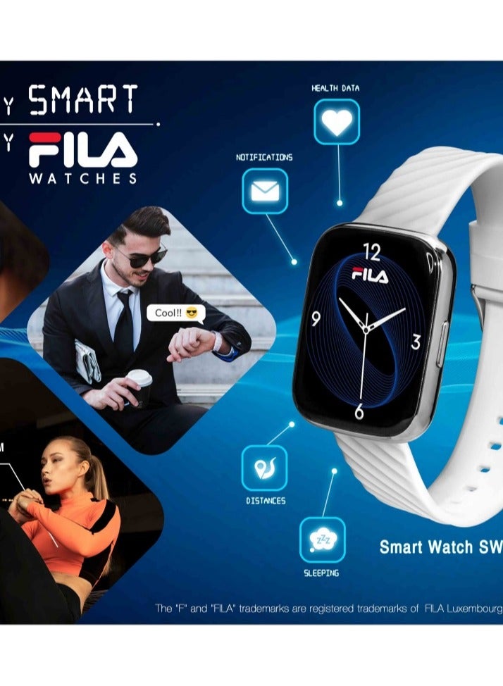 Fila Unisex Smart Watch With White Silicone(With Extra Black Strap) Strap, SW/40, size 45mm - Image 3