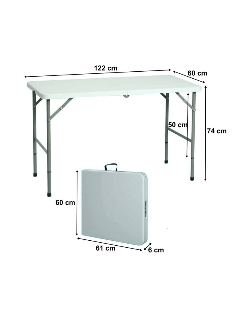 Heavy Duty Multipurpose Camping Table Portable Folding Table Picnic Dining table Centerfold Ideal for Crafts Outdoor Events Lightweight and Durable Table with Carry Handle (L122 x W60 x H74 CM)