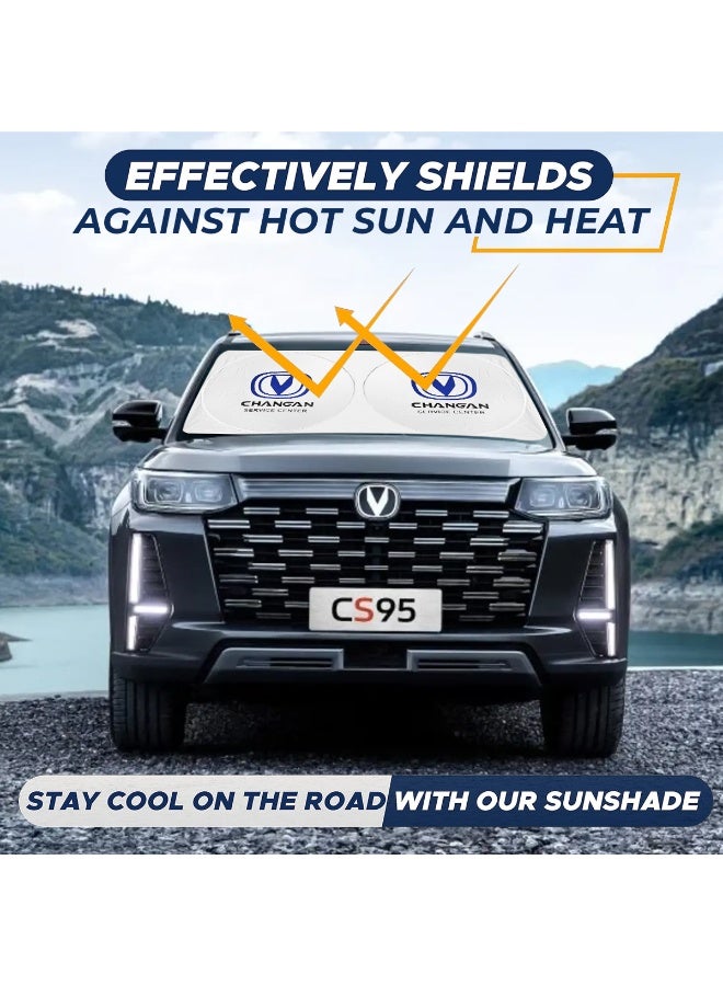 Changan Universal Foldable Car Windshield Sun Shade for Changan, 150 x 75 cm Front Windshield Sunshade, Reflective UV Protection Heat Shield, Folding Auto Sun Visor Cover, Dashboard Interior Protector for Cars, SUVs, Sedans and Hatchbacks - Image 2