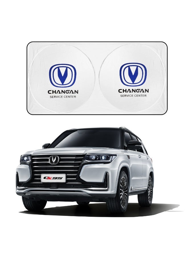 Changan Universal Foldable Car Windshield Sun Shade for Changan, 150 x 75 cm Front Windshield Sunshade, Reflective UV Protection Heat Shield, Folding Auto Sun Visor Cover, Dashboard Interior Protector for Cars, SUVs, Sedans and Hatchbacks - Image 1