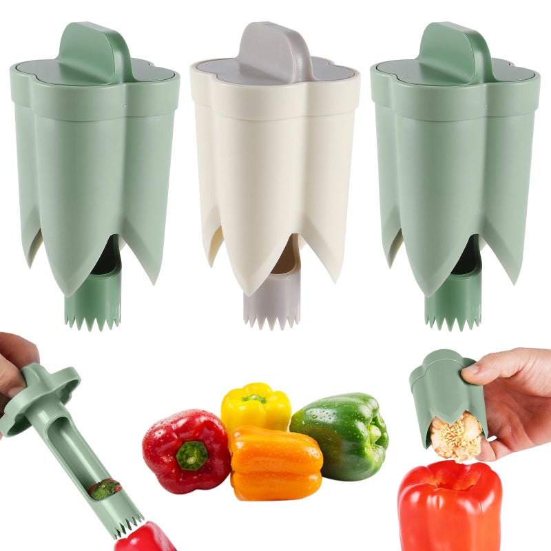 awrose 3 Pack Pepper Seed Corer Remover, 2026 Upgraded 2 in 1 Bell Pepper Green Peppers Cutter, Jalapeno Corer Tool, Fruit Vegetable Corers for Efficient Meal Prep, Home, Kitchen Gadgets - Image 1