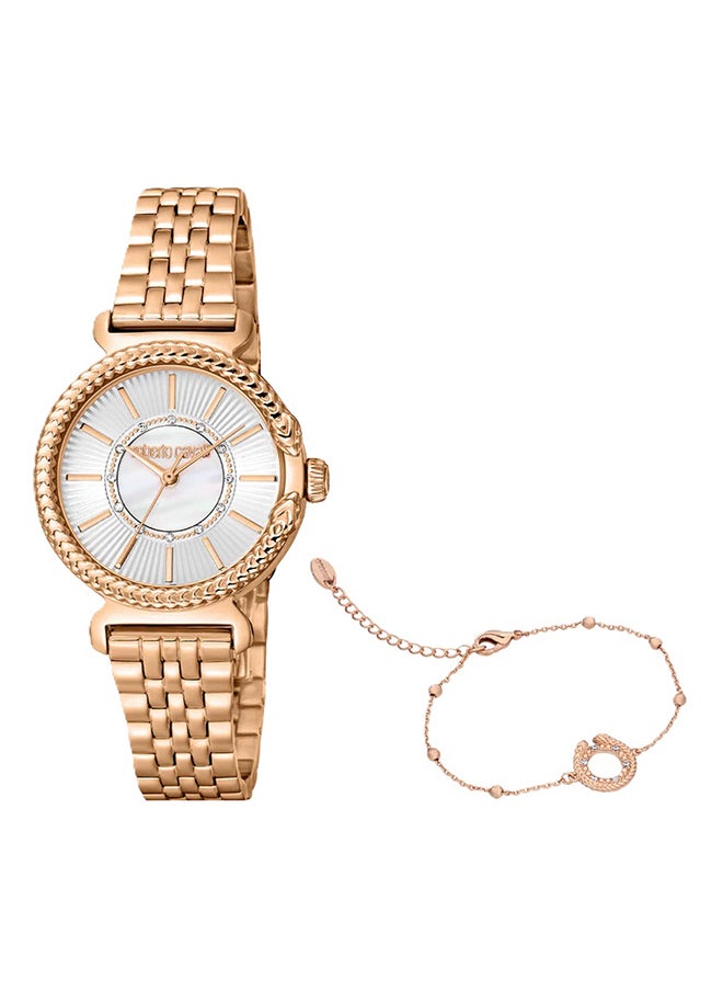 roberto cavalli ساعة يد نسائية أنالوج من الفولاذ المقاوم للصدأ RC5L061M0075 SET - 25 مم  - Image 1