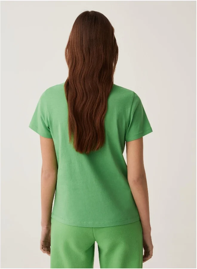 او في اس Ovs Cotton T-Shirt With Crew Neck