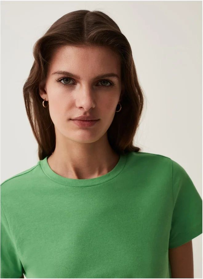 او في اس Ovs Cotton T-Shirt With Crew Neck