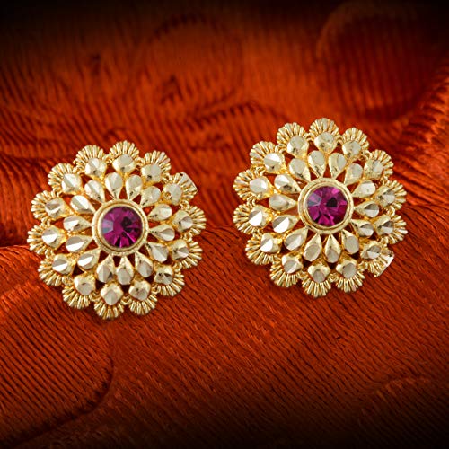 MEENAZ Earrings For Women girls Combo Set Pack Traditional Temple 1 One Gram Gold 18k Copper Brass Ruby Meenakari South Indian Screw Back Studs Tops Stud Fashion Stylish Hoop Bali Ear rings combo-M66 - Image 4